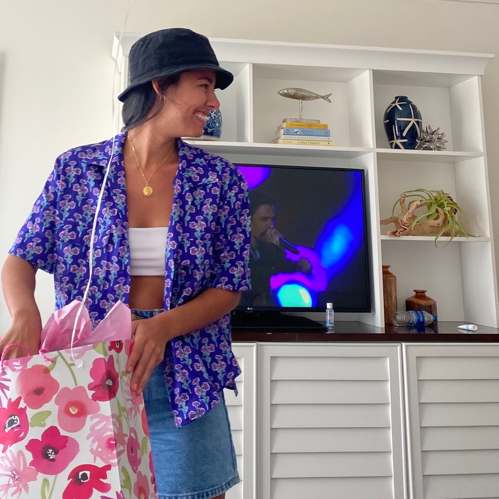 ZARA purple flower button shirt